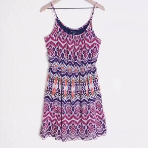GAP Sheer Overlay Boho Aztec Spaghetti Strap Short Dress Large